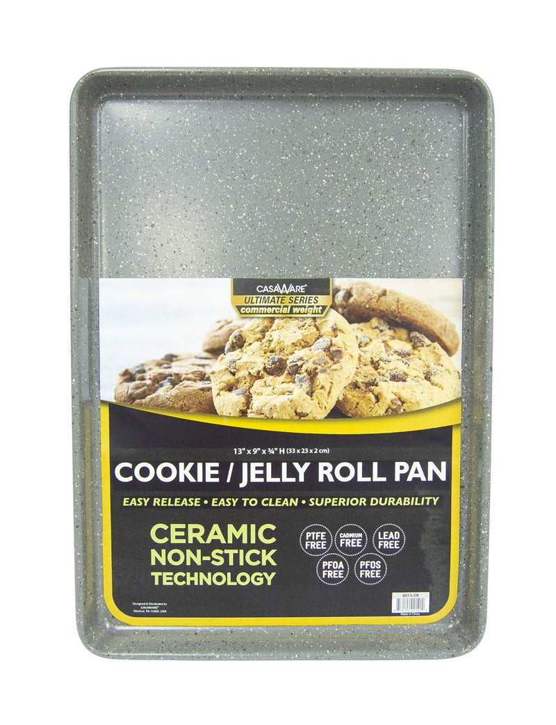 casaWare 13 x 9 x 1-Inch Ultimate Series Commercial Weight Ceramic Non-Stick Coating Cookie/Jelly Roll Pan (Silver Granite) - Image 1